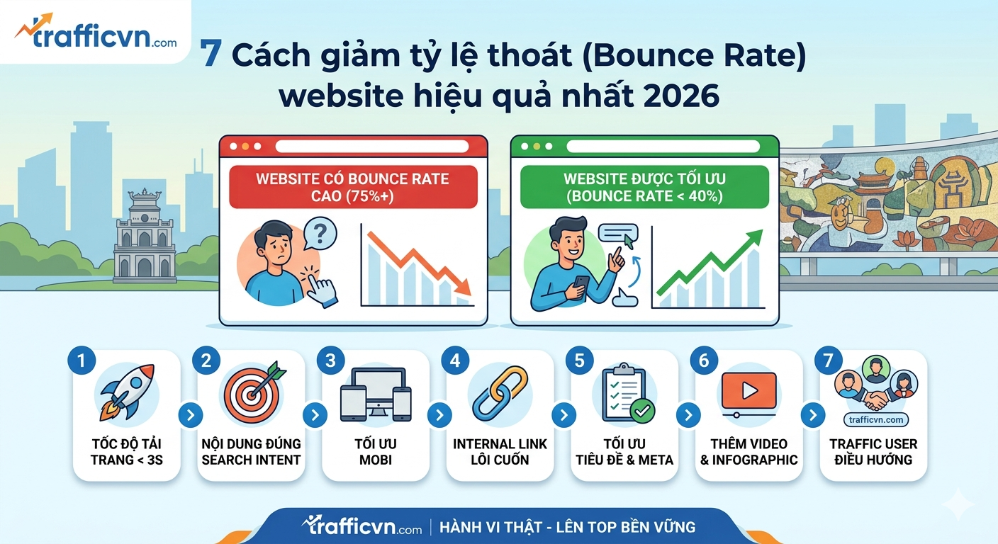 7 Cách giảm tỷ lệ thoát (Bounce Rate) website hiệu quả nhất 2026